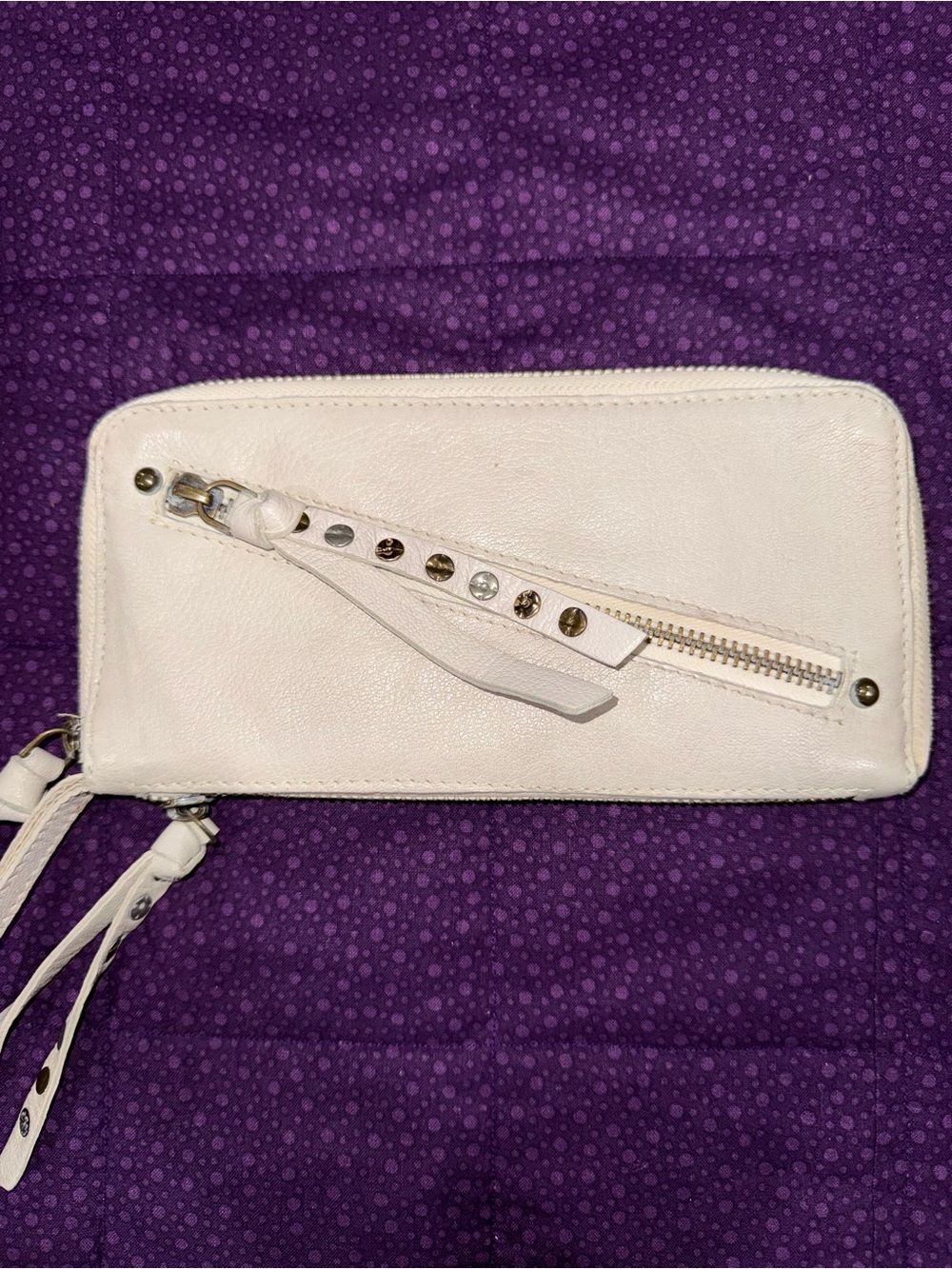 Free People White Stud-Trim Zip Wallet Wristlet